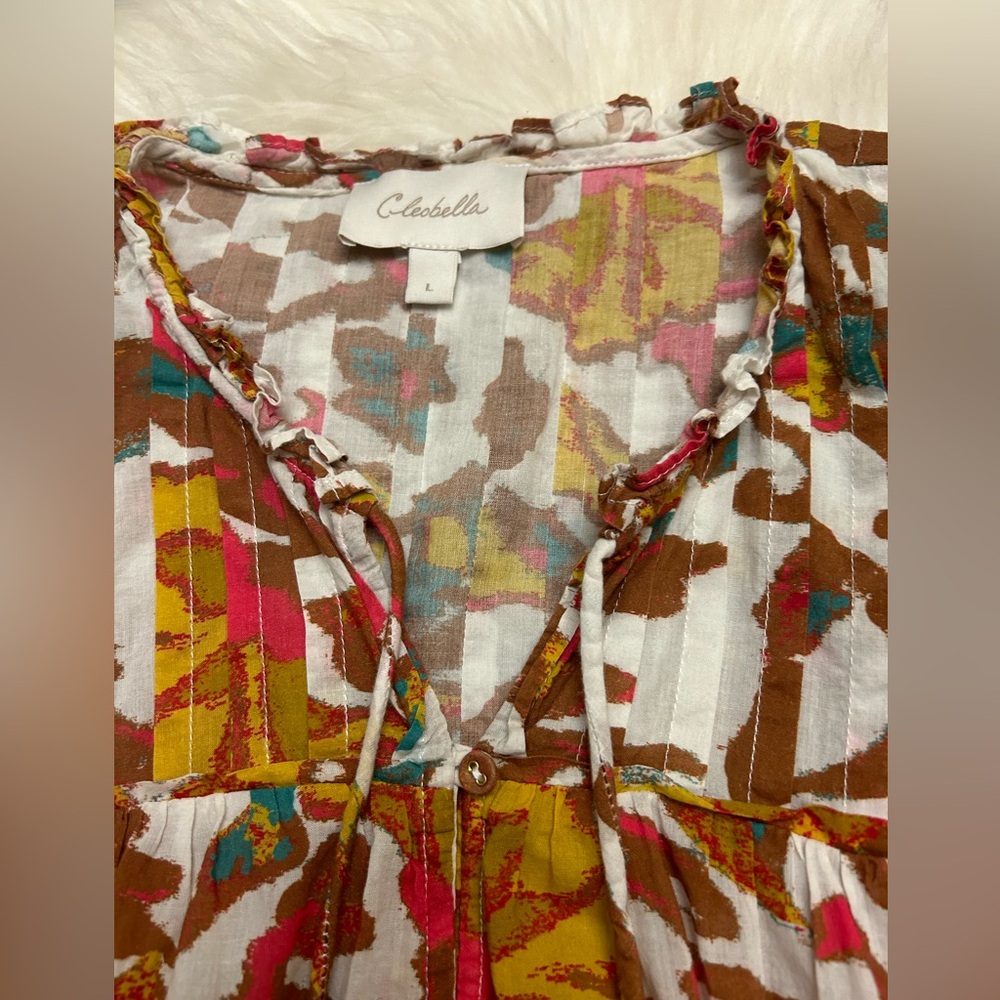 Cleobella Ruched Puff Sleeve Blouse in Orange and Brown - Picture 7 of 15